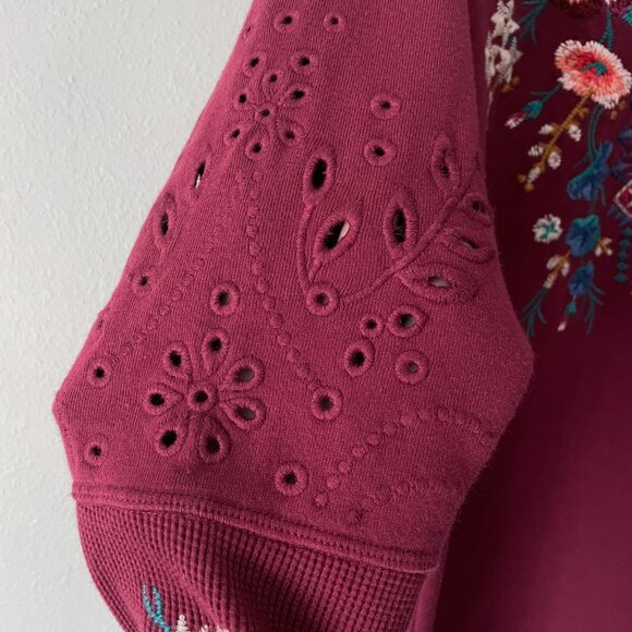 Johnny Was Isadora Thermal Sweatshirt Embroidered Floral Boho Size S - Picture 7 of 12